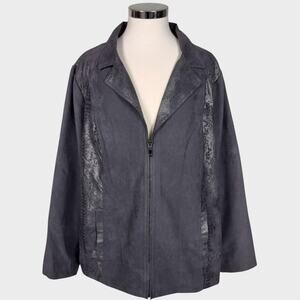 Studio Works Woman 20W Full Zip Front Gray Jacket Snake Print Suede Feel